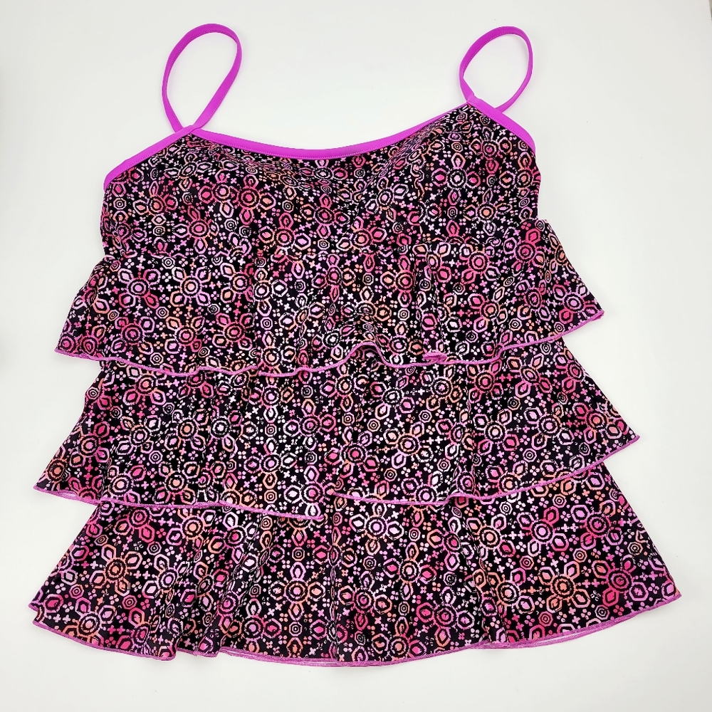 Fit 4u Pink Red Black Tankini Top Size 12